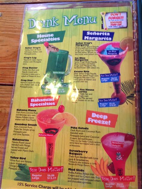 señor frogs drink menu because you know we will make a pit stop to one p bahamas food cruise
