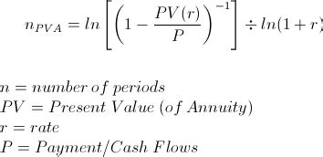 Start date feb 3, 2009. Solve for Number of Periods on Annuity (PV) - Formula ...