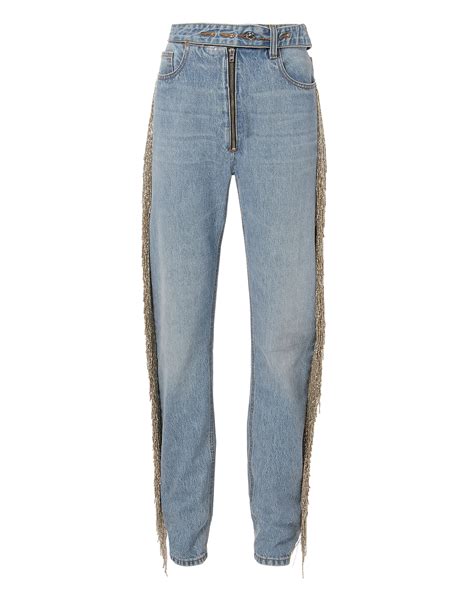 Beaded Fringe Denim Pants