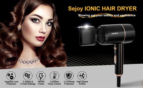 Sejoy Hair Dryer1800w Professional Ionic Hair Blow Dryer3 Heat Settings2 Speed