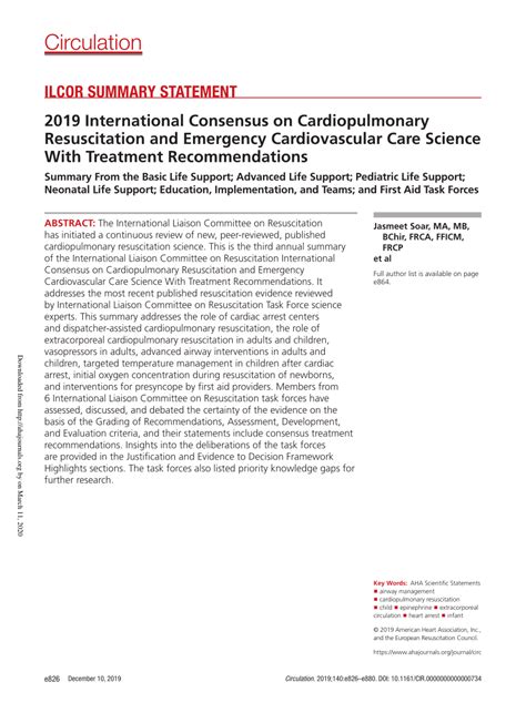 Pdf 2019 International Consensus On Cardiopulmonary Resuscitation And
