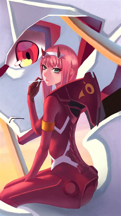 2160x3840 Anime Girl Pink Hair Zero Two Darling In The Franxx Sony