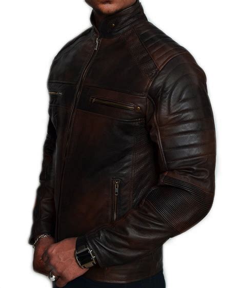 Mens Club Black Biker Real Leather Jacket Vintage Slim Fit Retro