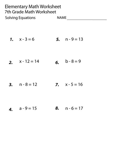 Seventh Grade Math Worksheets 7th Grade Math Worksheets Algebra