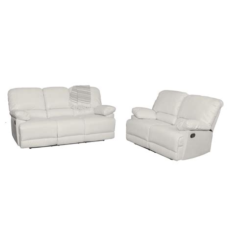 Lea 2pc White Bonded Leather Reclining Sofa Set
