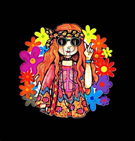 Hippie Girl Peace Htv Transfer Hippie Woman Flowers Htv Etsy