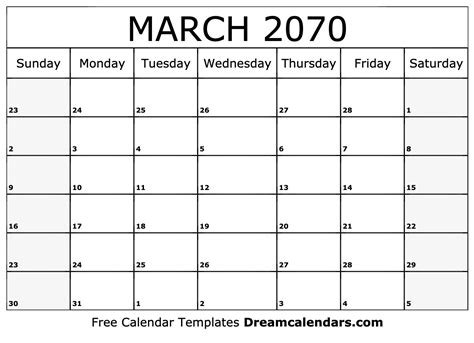 March 2070 Calendar Free Blank Printable With Holidays