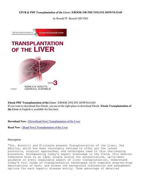 Pdf Transplantation Of The Liver Ronald W Busuttil Md Phd By