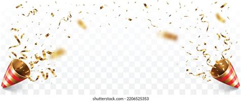 Exploding Golden Party Popper Confetti Ribbon Stock Illustration