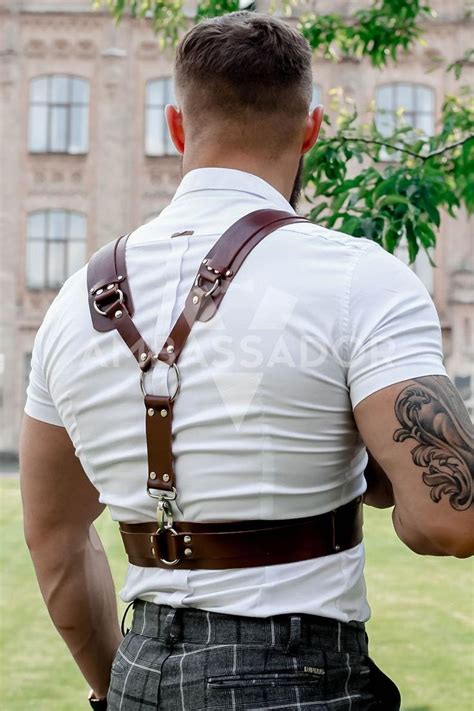 Chest Harness For Men Mens Harness Brown Body Harness Men Etsy Suspenders Fashion Leather