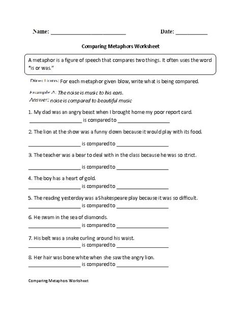 Englishlinx Com Metaphors Worksheets Similes And Metaphors Figurative Language Worksheet