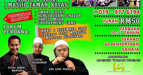 Jangan lupa untuk melihat jadual yang betul, sama ada kumpulan a atau kumpulan b. MASJID TAMAN KOSAS: KEM CUTI SEKOLAH