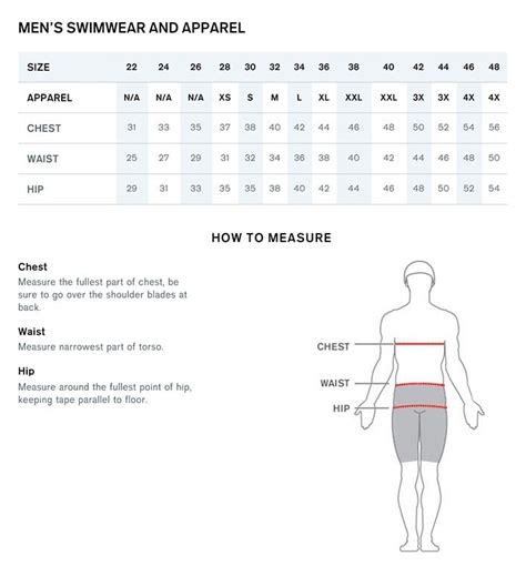 Swimsuit For Men Size Chart