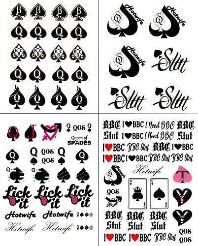 4 sheets bbc queen of spades temporary tattoo sticker total 81 15x21cm qos hardcore words