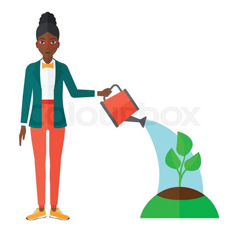Woman Watering Tree Stock Vector Colourbox