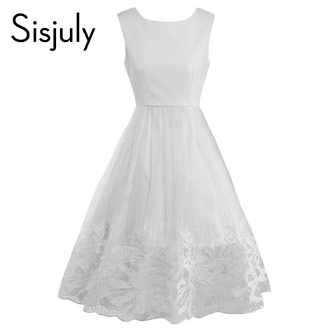 Sisjuly 2017 Vintage Dresses 1950s Luxury Women Party Dress White Solid