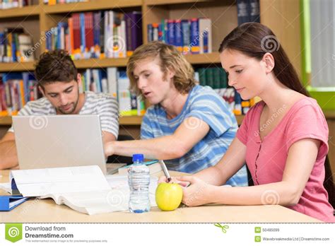 College Students Using Laptop In Library Stock Image Image Of