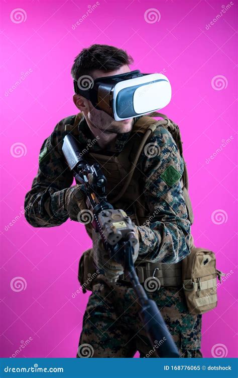 Soldier In Battle Using Virtual Reality Glasses Stock Image Image Of