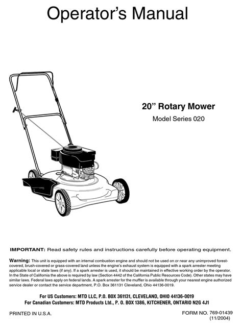 Mtd 20 Lawn Mower Operators Manual Manualslib