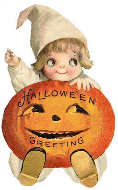 Vintage Halloween Pumpkin Child Clapsaddle Graphic Image Art Fabric