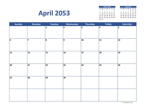 April 2053 Calendar Classic