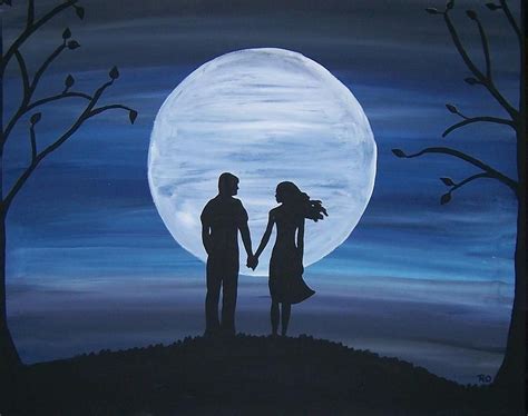 Moon Painting Romantic Moon By Rachel Olynuk Moon Wall Art Silhouette Painting Love