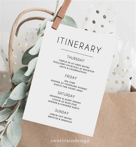 Itinerary For Wedding Simple Itinerary Template Destination Etsy Uk
