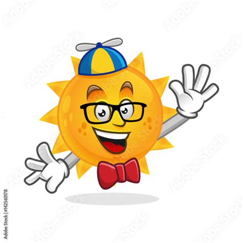 Nerd Sun Mascot Geek Sun Character Sun Cartoon Vector Stock Image