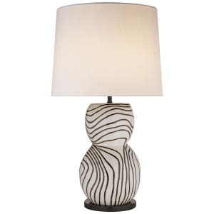 Balla Large Hand-Painted Table Lamp in White and Black Stripe with Linen Shade | Hand painted ...