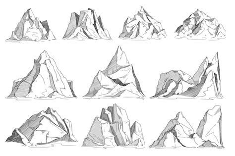 Premium Vector Mountain Sketch Hand Drawn Rocky Peak Sketch Vector