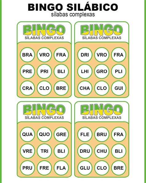 Bingo De Silabas Complexas Para Imprimir Jogo Bingo Silabico Images