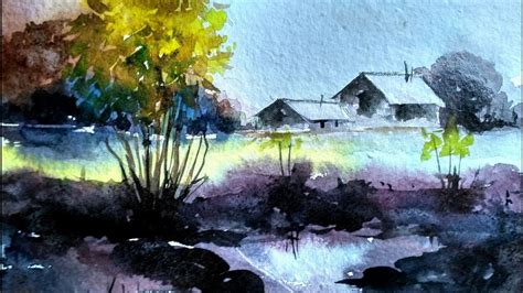 How To Paint A Simple Landscape Painting In Watercolor Paint With