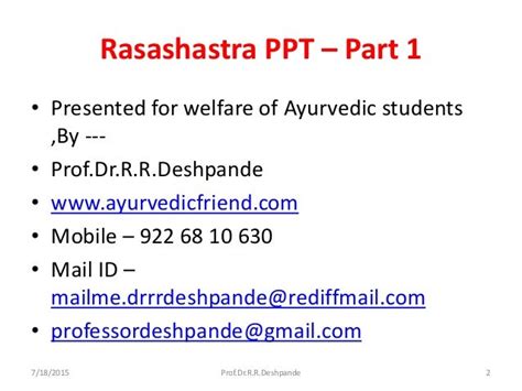 rasashastra ppt part 2 by prof dr r r deshpande