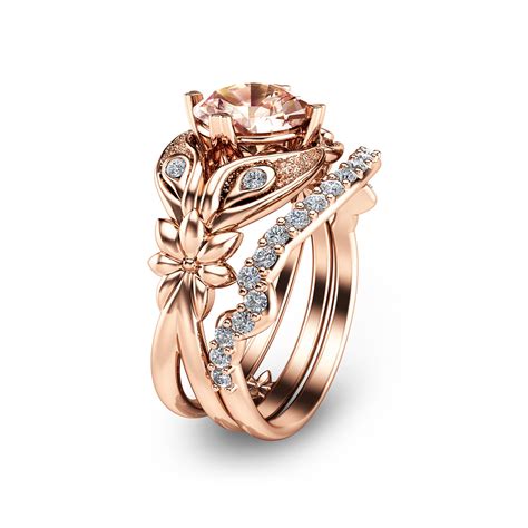 How far it sits below your nose will be dependant on where you're pierced. Rose Gold Morganite Bridal Ring Set 14K Rose Gold Flower ...