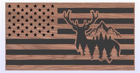 American Flag With Deer In Forest With Mountains Svg And Dxf Etsy