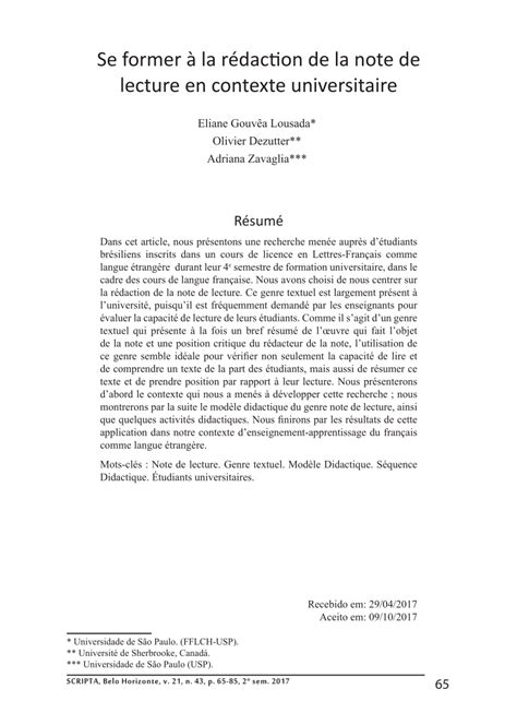 (PDF) Se former à la rédaction de la note de lecture en contexte
