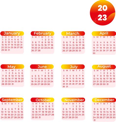 Calendário 2023 Em Vetor Gradiente Vermelho Png 2023 Calendário