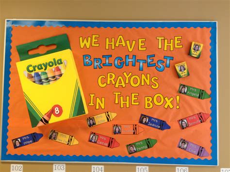 Back To School Bulletin Board Crayon Bulletin Boards Kindergarten