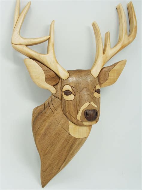 Whitetail Deer Intarsia Woodworking Trophy Deer Made From Etsy