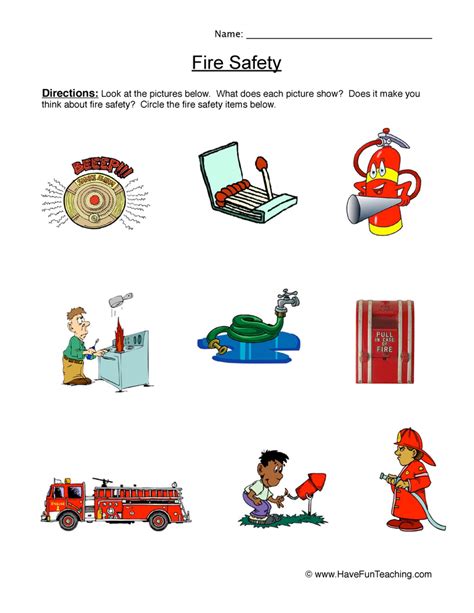 The worksheet contains pictures of safety signs in a construction site or in a shop. Fire Safety Worksheet • Have Fun Teaching