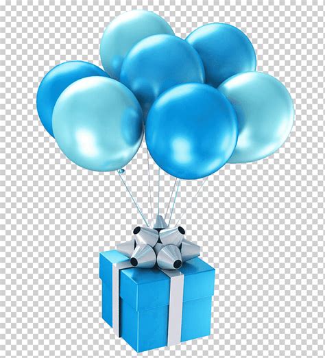 Caja De Regalo Azul Y Gris Globo Azul Feliz Cumpleaños Regalo Globo