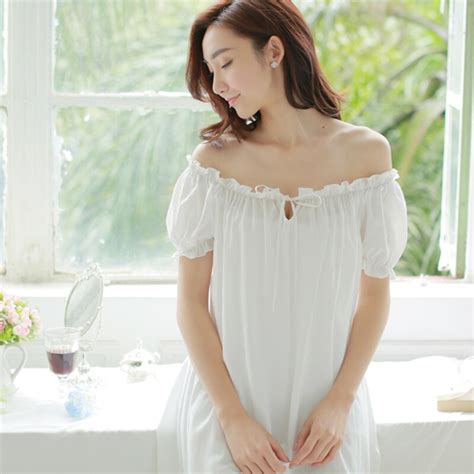 Summer Sleepwear Women Nightgown Short Sleeved Long Nightdress White