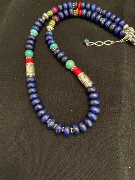 Sterling Silver Lapis Bead Necklace 18 Inch Etsy