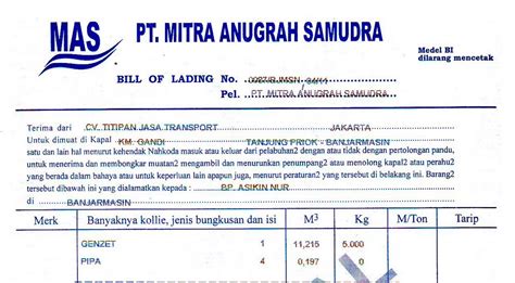 Terjemahan dari aku adalah agen di bahasa inggris. PT. Titipan Terminal Transport: Bill of lading (konosemen ...