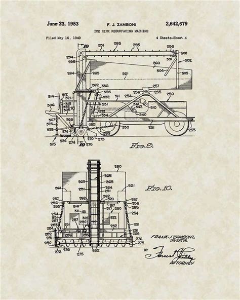 Zamboni Ice Resurfacer Patent Art Zamboni 1953 In 2022 11x14 Print