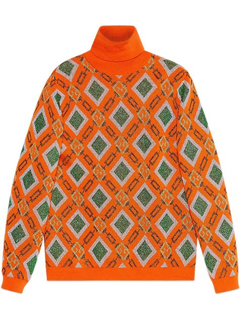 Gucci Metallic Logo Jacquard Wool Blend Sweater In Orange Modesens Sweaters Jacquard