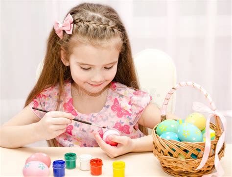 Cute Little Girl Painting Colorful Easter Eggs Stock Image Image Of