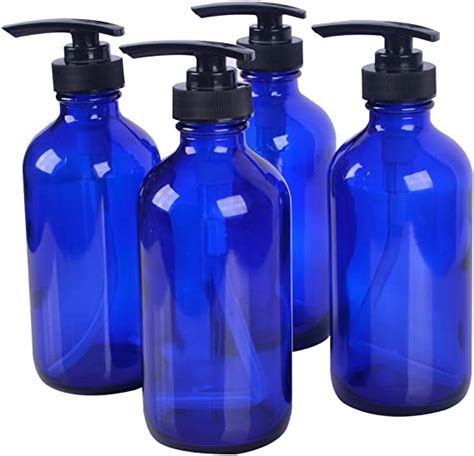 4 Pack 8 Oz Blue Glass Pump Bottle Bottles With Plastic Pump Refillable Bpa Free Bottle For