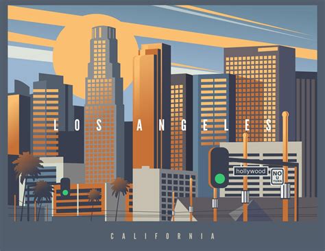 Cityscape Of Los Angeles During The Golden Hour Vector Illustration