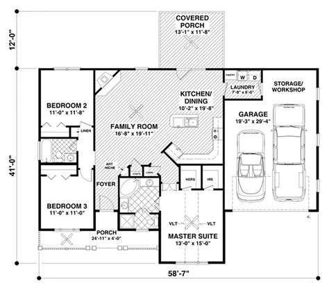 3 bedroom open floor plan bedroom ideas sumber : Ranch Style House Plan - 3 Beds 2 Baths 1457 Sq/Ft Plan ...